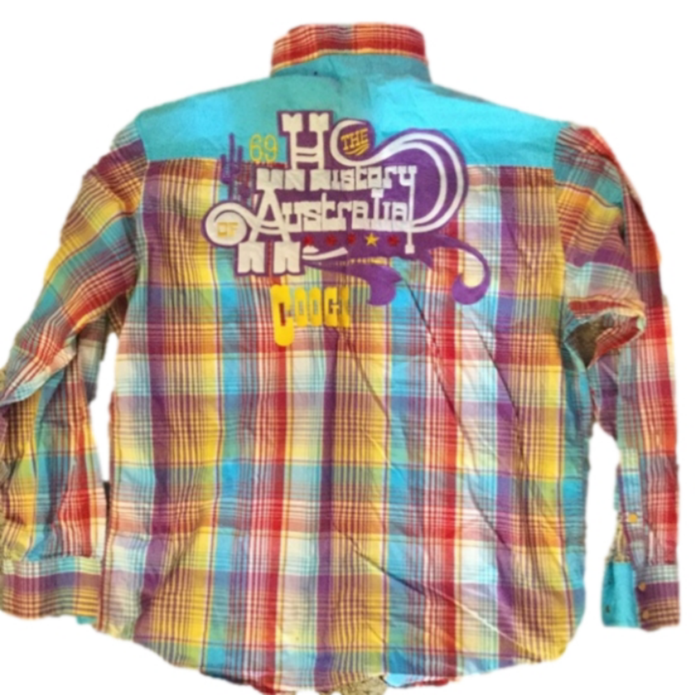 COOGI Vintage Men’s Graphic Multicolor Plaid Snap Shirt Western Top Y2K Boho 90s